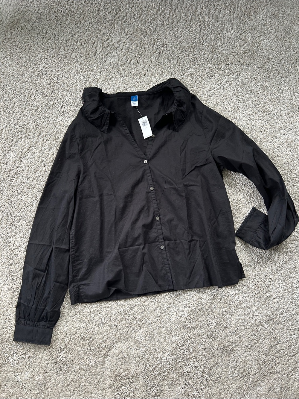 Old Navy Black Button-Down Ruffle Collar Shirt